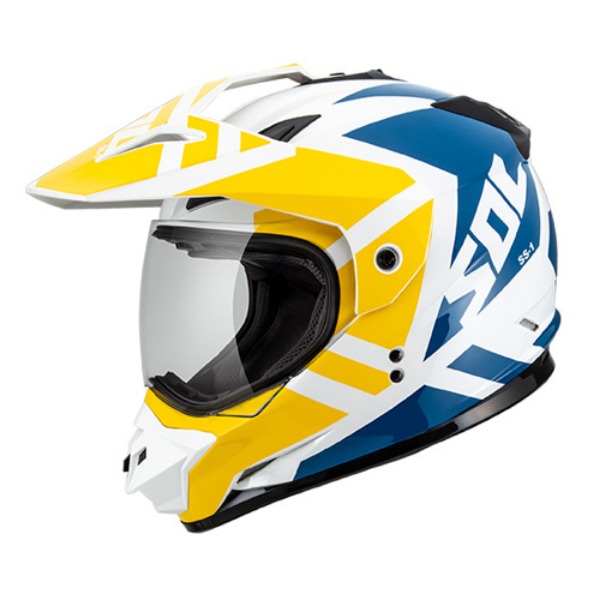 SOL SS-1 와일드 화이트 블루 옐로우 듀얼스포츠 헬멧