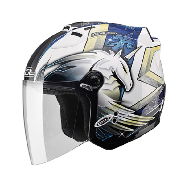 SOL 27S 유니콘3 화이트블루 오토바이 오픈페이스 헬멧